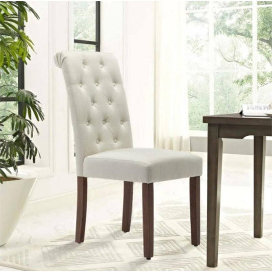 [Pre Sale]White Classic Fabric Dining Chair with Wooden Legs-Set of 2