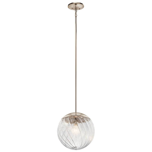 1 Light Polished Nickel Pendant with Clear Swirl Glass 218198