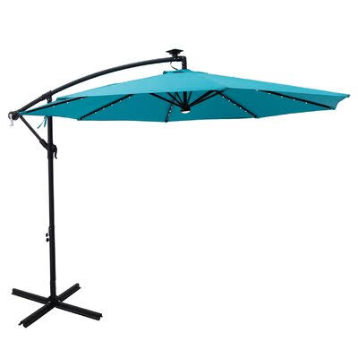 10 ft LED Lighted Offset Cantilever Outdoor Patio Umbrella with Cross Base Arlmont  Co. Fabric Color: Blue, Tilt: Manual Ti